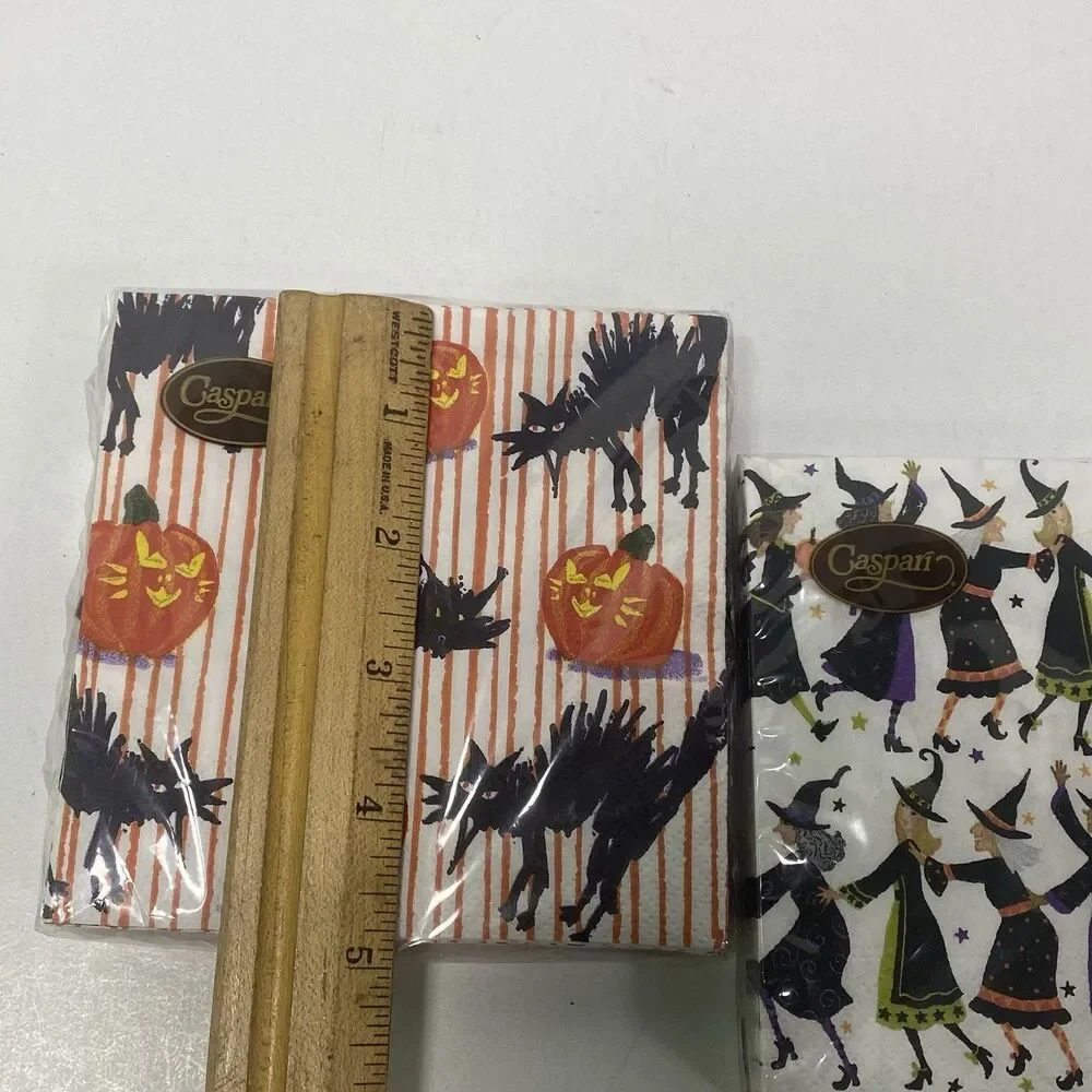 Decoupage Paper Napkin 2pks Caspari Halloween Witch Cat Pumpkin Mint